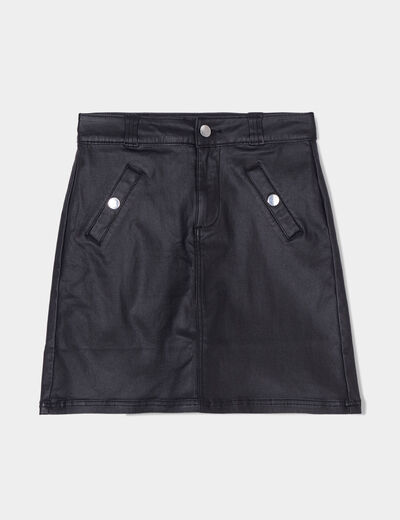 Jupe droite enduite denim noir enduit femme