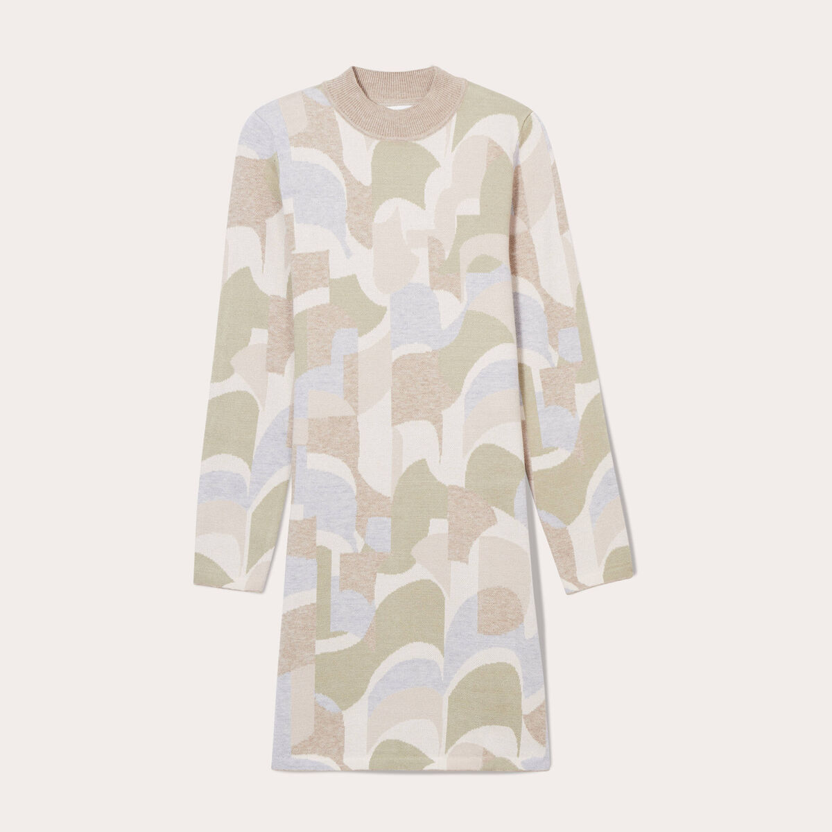 Robe pull droite col montant beige femme