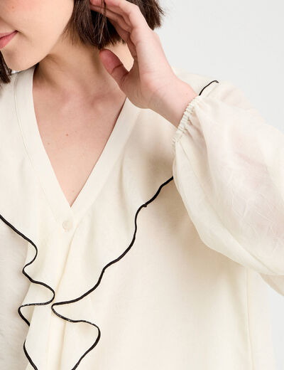 Blouse avec volants sable femme
