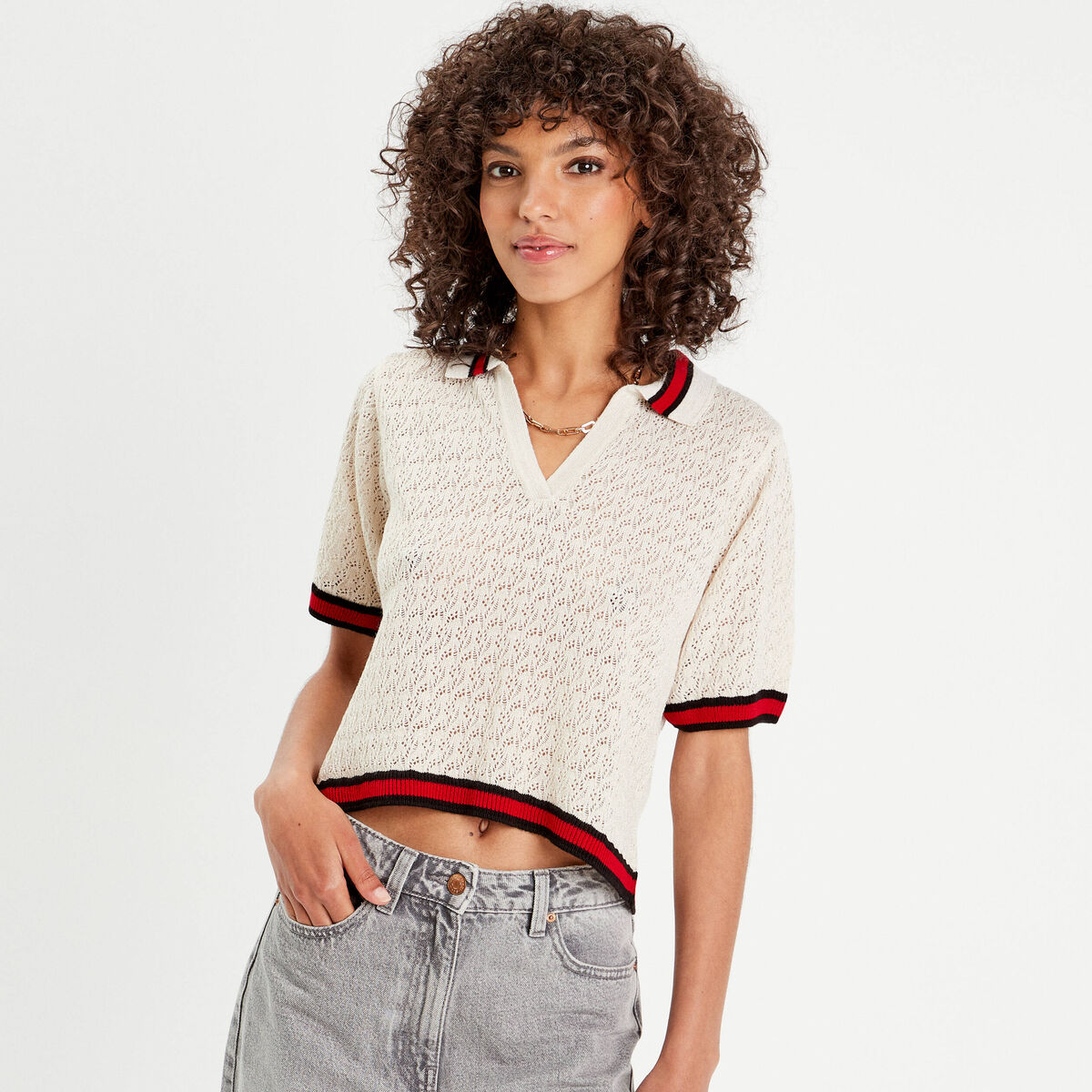 Polo manches courtes ecru femme