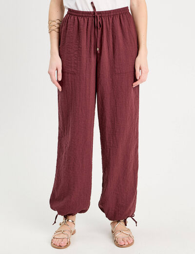 Pantalon large fluide prune femme