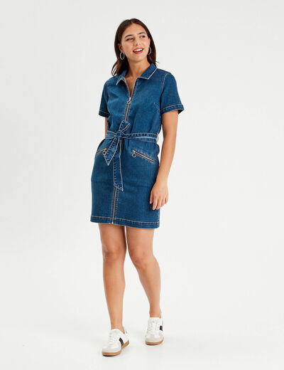 Robe droite en jean zippée denim stone femme