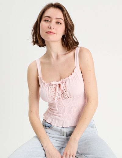 Débardeur smocké rose clair femme