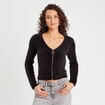 Gilet zippé mailles duveteuses noir femme