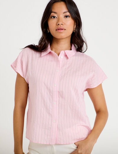 Chemise ample pliss&eacute;e manches courtes rose femme