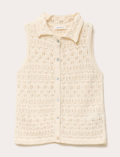 Débardeur ajouré col chemise ecru femme
