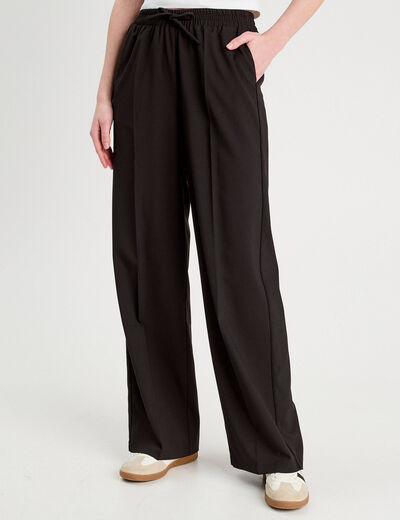 Pantalon large taille haute noir femme