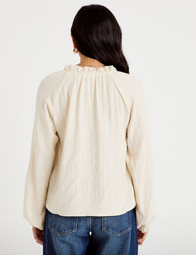 Blouse ample pliss&eacute;e manches longues ecru femme