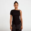 Top one shoulder pliss&eacute; manches courtes noir femme