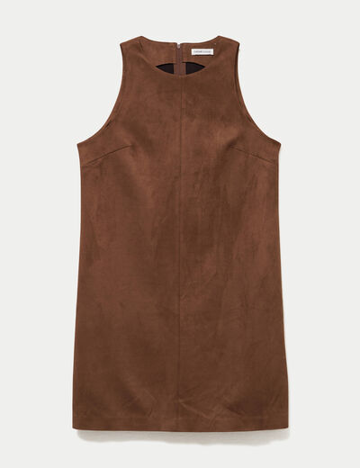 Robe courte &eacute;vas&eacute;e sans manches marron femme