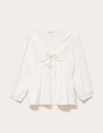 Blouse col claudine ecru femme