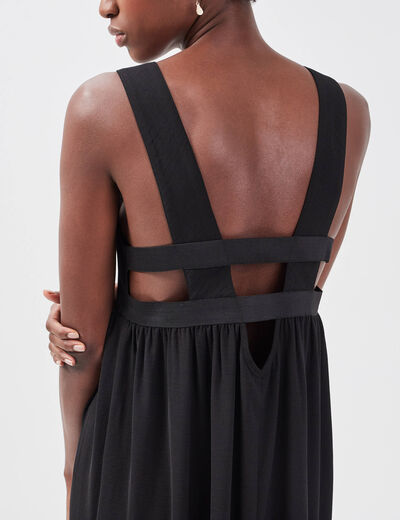 Robe longue évasée bretelles noir femme
