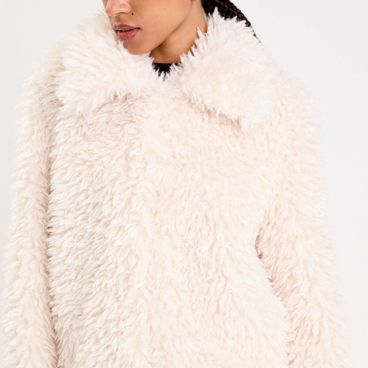Veste fausse fourrure ecru femme