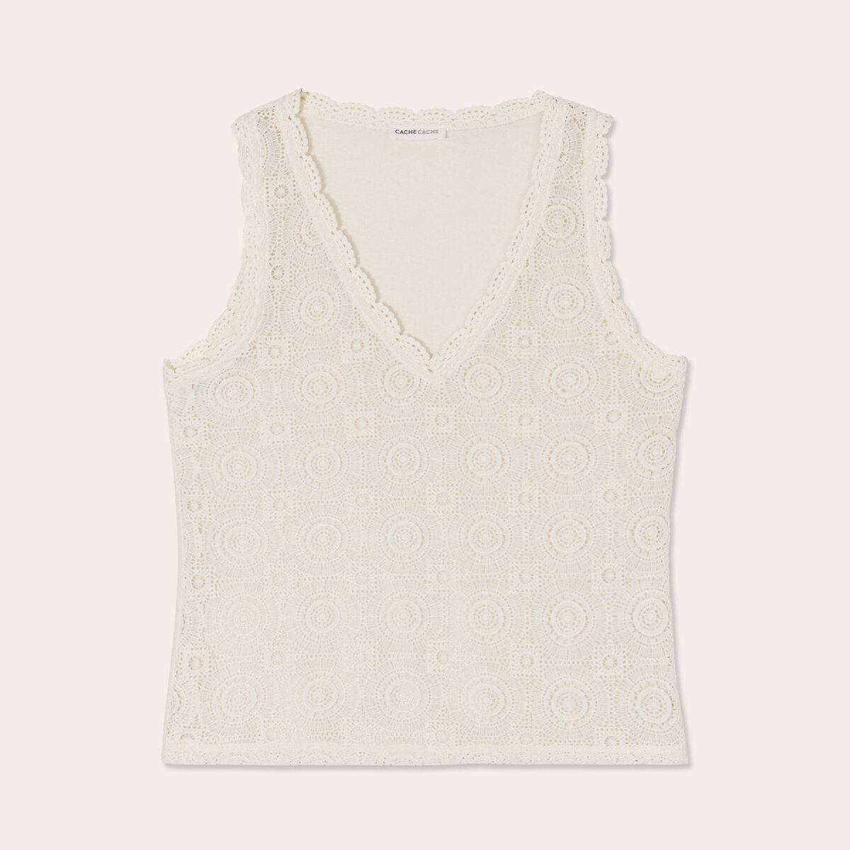 Débardeur macramé col en V ecru femme