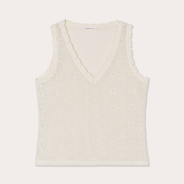 debardeur macrame col en v ecru femme Débardeur macramé col en V ecru femme