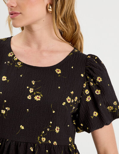 Robe évasée effet boule jaune femme