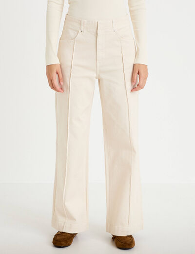 Pantalon bootcut taille basse en jean ecru femme