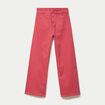 Jean wide leg cropped taille haute rose framboise femme