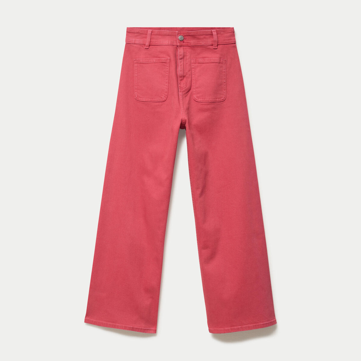 Jean wide leg cropped taille haute rose framboise femme