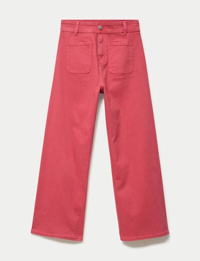 Jean wide leg cropped taille haute rose framboise femme
