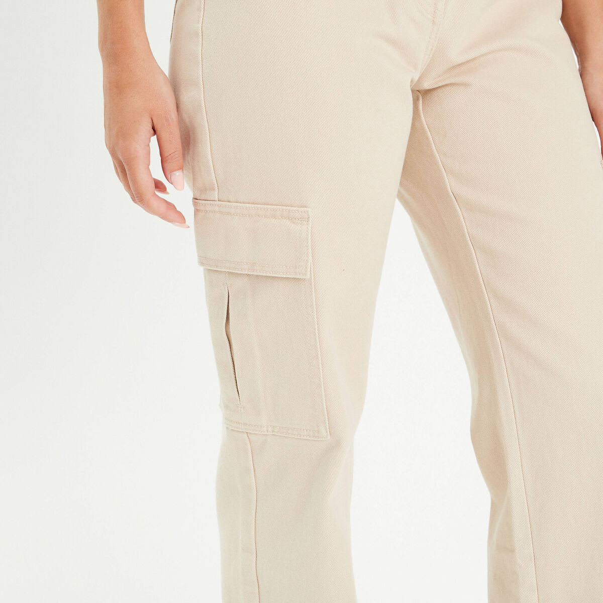 Pantalon large poches cargo ecru femme