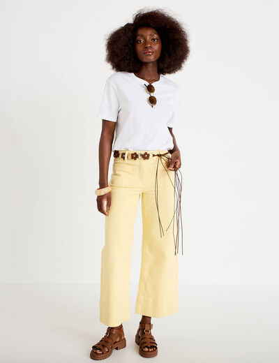Jean wide leg cropped ceinture amovible jaune clair femme