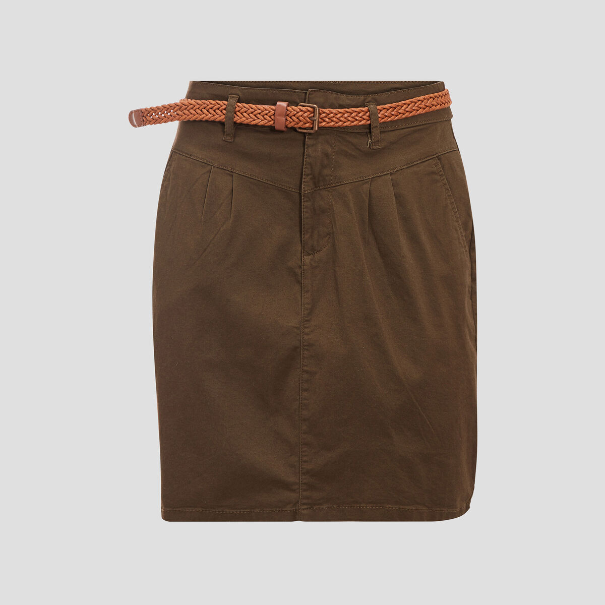Jupe chino ceinturée vert kaki femme