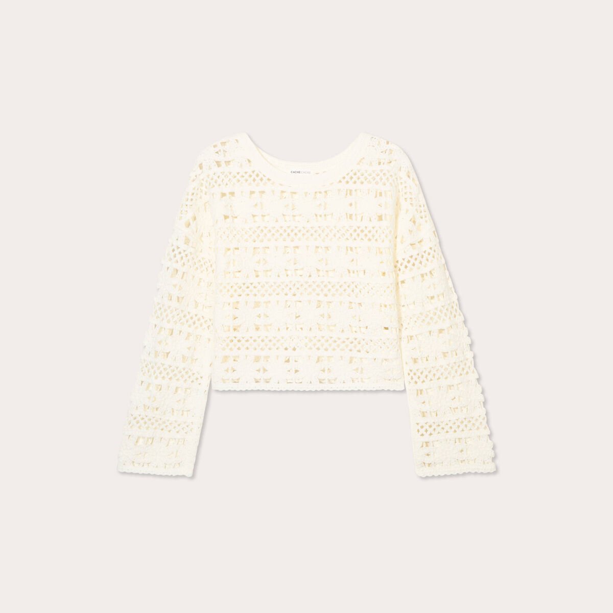 Pull ajouré effet crochet ecru femme