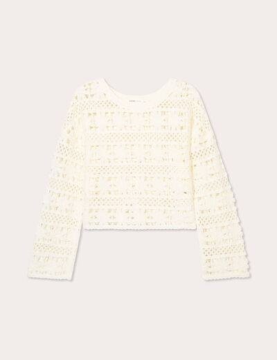 Pull ajouré effet crochet ecru femme