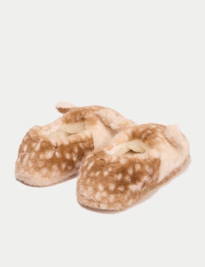 Chaussons en fausse fourrure sable femme