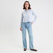 Chemise droite courte en coton bleu femme