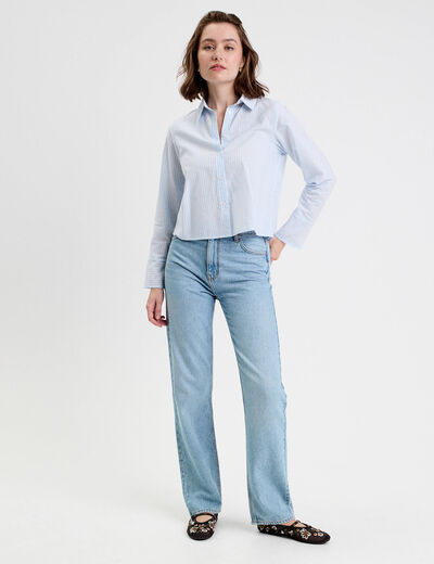 Chemise droite courte en coton bleu femme