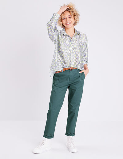 Pantalon chino 7/8ème vert foncé femme
