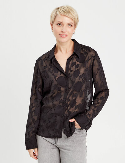 Chemise brodée noir femme