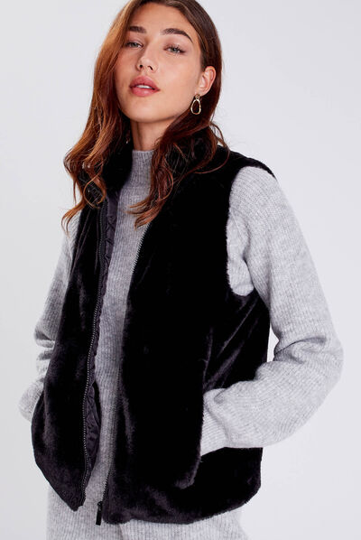 Veste droite sans manches noir femme