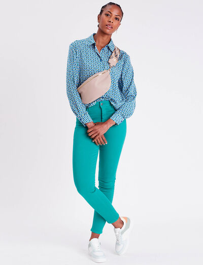 Chemise manches longues satin bleu femme