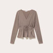 Blouse cintr&eacute;e col v manches longues beige femme
