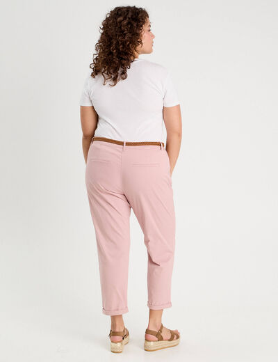 Pantalon chino 7/8ème rose pastel femme