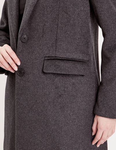 Manteau droit long boutonné gris foncé femme