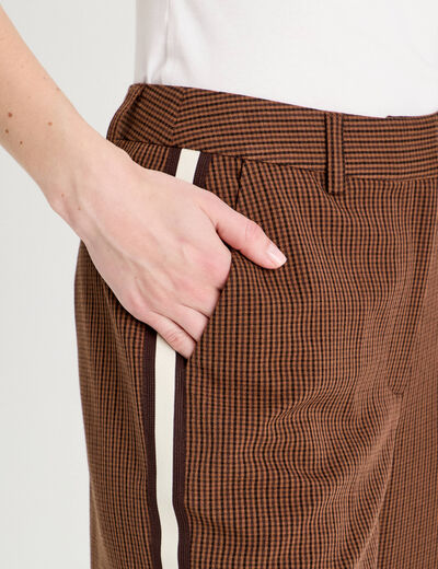 Pantalon large bandes c&ocirc;t&eacute;s marron fonc&eacute; femme