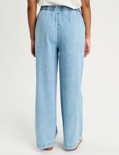 Jeans wide leg taille élastiquée denim bleach femme