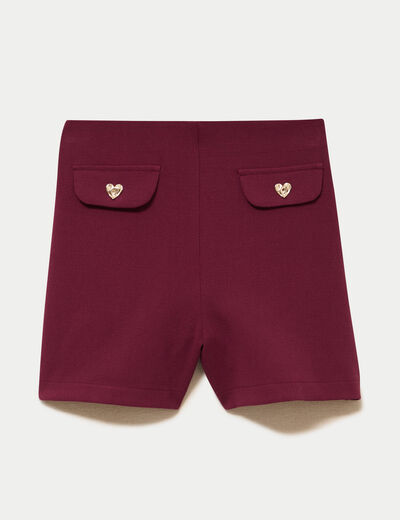 Short stretch d&eacute;tails coeur bordeaux femme