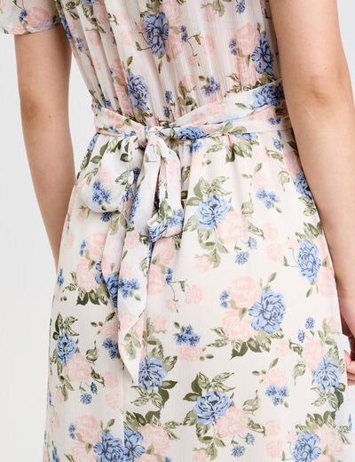 Robe évasée col v manches courtes blanc femme