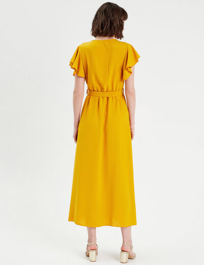 Robe longue évasée cache-coeur jaune femme