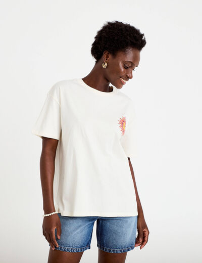 T-shirt col rond manches courtes ecru femme