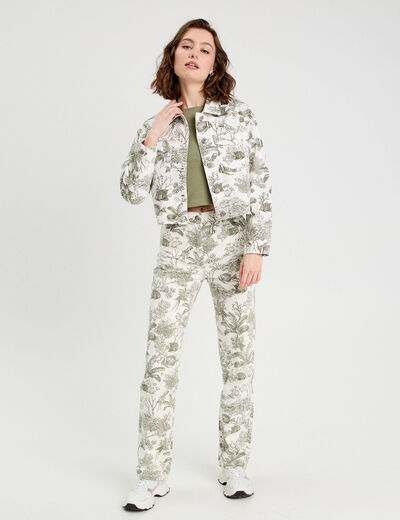 Veste courte boutonnée en jean blanc femme