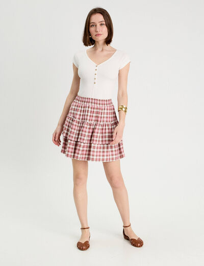 Jupe évasée volants rose femme