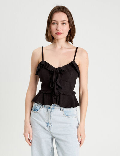 Blouse cropped volants noir femme