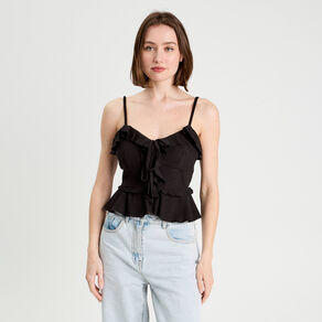 blouse cropped volants noir femme Blouse cropped volants noir femme