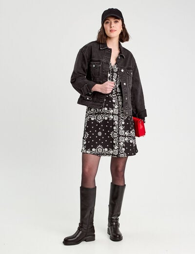 Robe évasée manches longues noir femme
